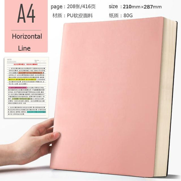A4 Super Thick Notepad Notebook in Retro Colors - 416 pages Stationary Endmore. | A Life Well Designed. Pink Horizontal Line A4 