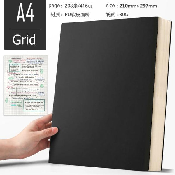A4 Super Thick Notepad Notebook in Retro Colors - 416 pages Stationary Endmore. | A Life Well Designed. Black Grid A4 