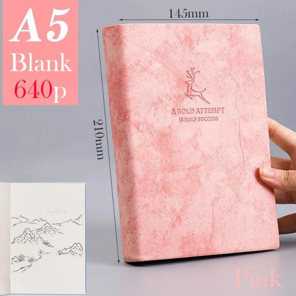 A5 A6 & B5 Thick Blank book Leather Cover 80gsm 320 sheets - Various Colors Stationary Endmore. | A Life Well Designed. A5 Pink Blank 