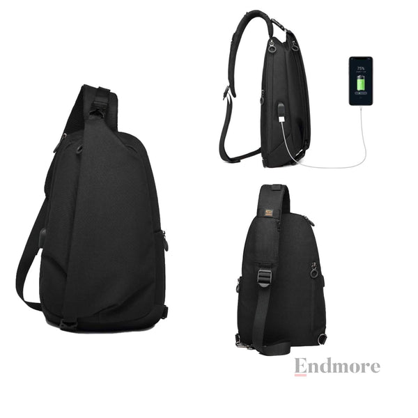 Crossbody Sling Chest Bag Daypack w/ USB port Bags Endmore. | A Life Well Designed. 