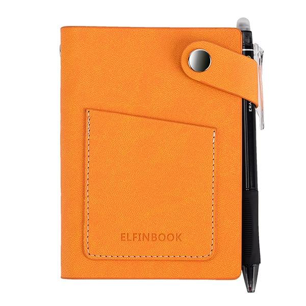 ElfinBook Mini Smart Reusable Faux Leather Notebook Stationary Endmore. | A Life Well Designed. Orange 9.5x13cm 